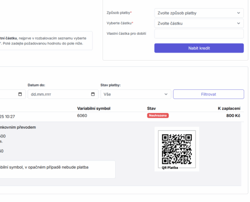 Pokud chcete více hodin, dobijete si kredit – zvolíte částku, zaplatíte pohodlně přes QR kód.