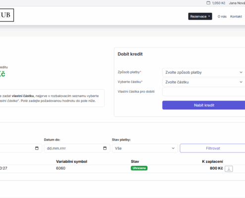 Platbu vám připíšeme do 24 h (většinou dříve) a můžete rovnou vytvářet rezervace.